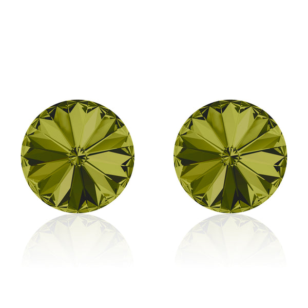 Green round earrings, Thé Vert Rivoli, Swarovski crystals, made in montreal 1122-228