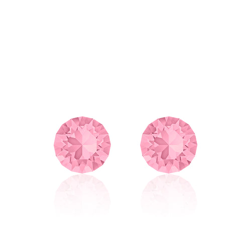 Pink small round earrings, Hibiscus Xirius, Swarovski crystals, made in montreal 1088-223