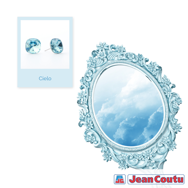 Boucles d’oreilles  carré blue clair, Cielo Coussin, Cristaux de Swarovski, fabriquées à montréal  4470-202