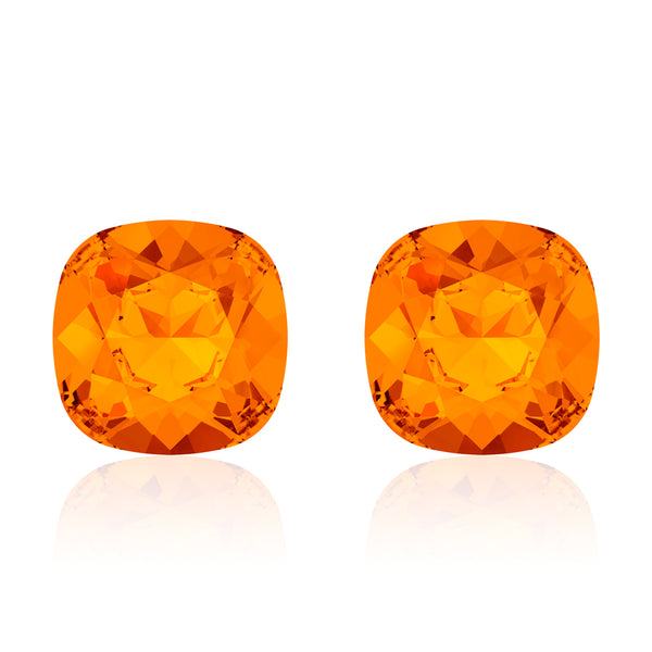 Orange square earrings, Marmelade Cushion, Swarovski crystals, Made in montreal 4470-259