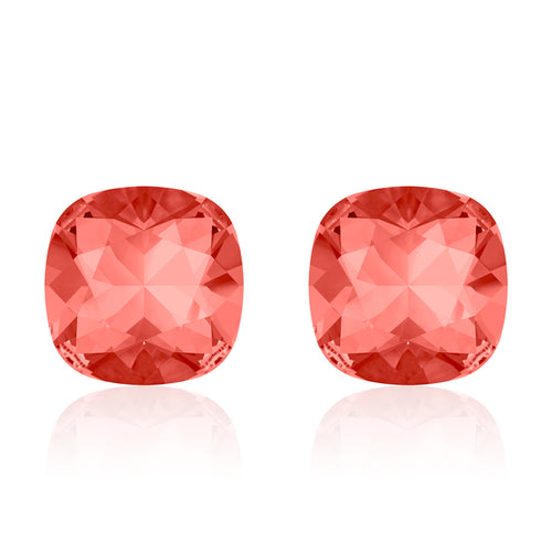 Light red square earrings, Melon d’Eau Cushion, Swarovski crystals, Made in montreal 4470-542