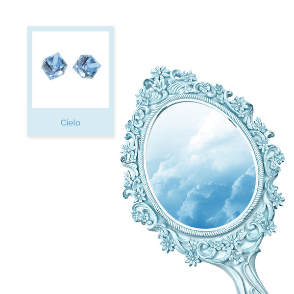 Boucles d'oreilles Cube Cielo Cristaux de Swarovski Bleu