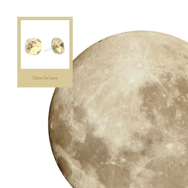 Boucles d’oreilles  carré doré, Claire De Lune Coussin, Cristaux de Swarovski, fabriquées à montréal 4470-GSHA