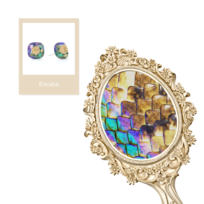 Boucles d’oreilles  carré multi-couleur, Escata Coussin, Cristaux de Swarovski, fabriquées à montréal 4470-PARSH