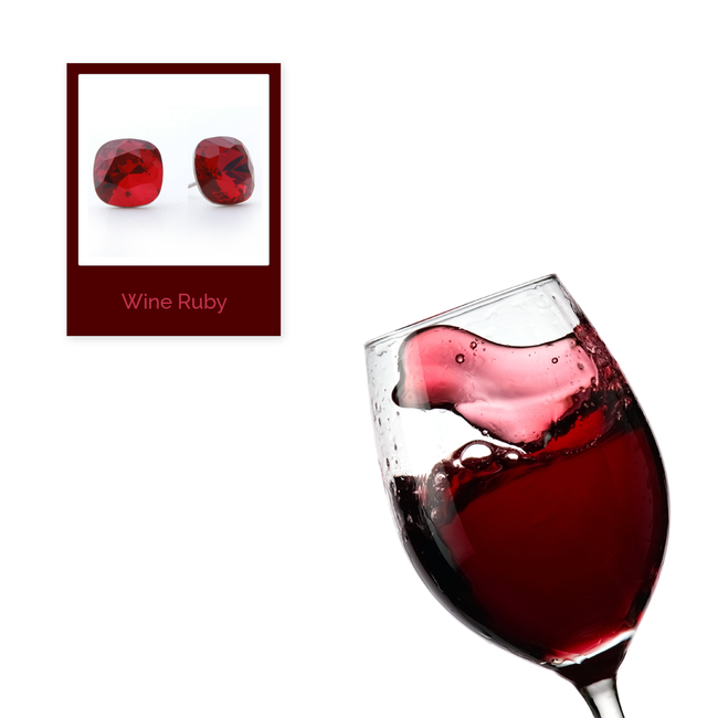 Boucles d’oreilles  carré rouge, Wine Ruby Coussin, Cristaux de Swarovski, fabriquées à montréal  4470-208