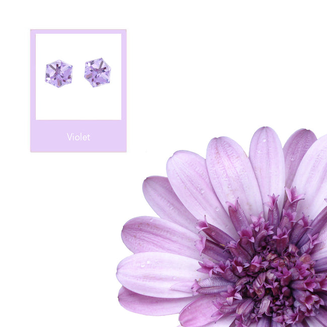 Boucles d'oreilles hypoallergènes Cube avec fleur violette